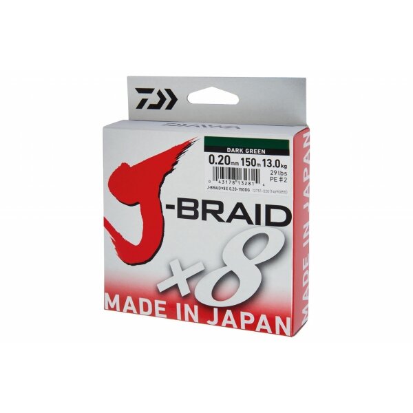 J-Braid X8 0,22MM 17KG 150M DARK GREEN