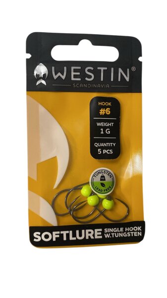 SOFTLURE SINGLE HOOK TUNGSTEN UV YELLOW #6 1G 5PCS